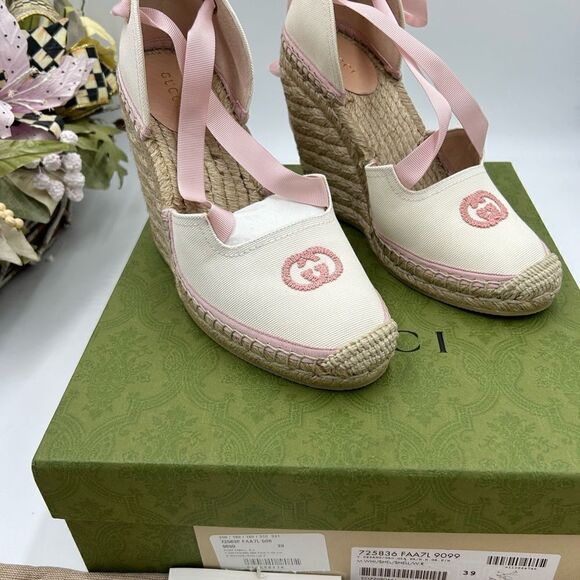 Women’s Gucci GG espadrilles with ribbon tie size 39 made in Spain - Picture 3 of 11